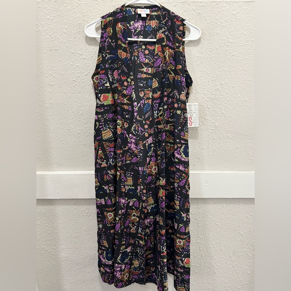 LuLaRoe Joy Black Multi Floral Sleeveless Duster NWT Small